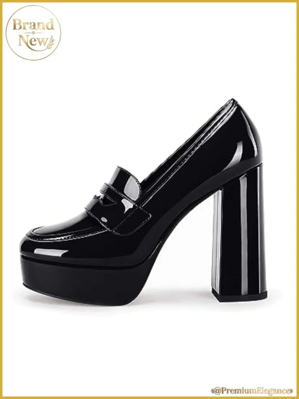 Platform Heels Penny Loafers Chunky High Heel Patent Leather Work Pumps